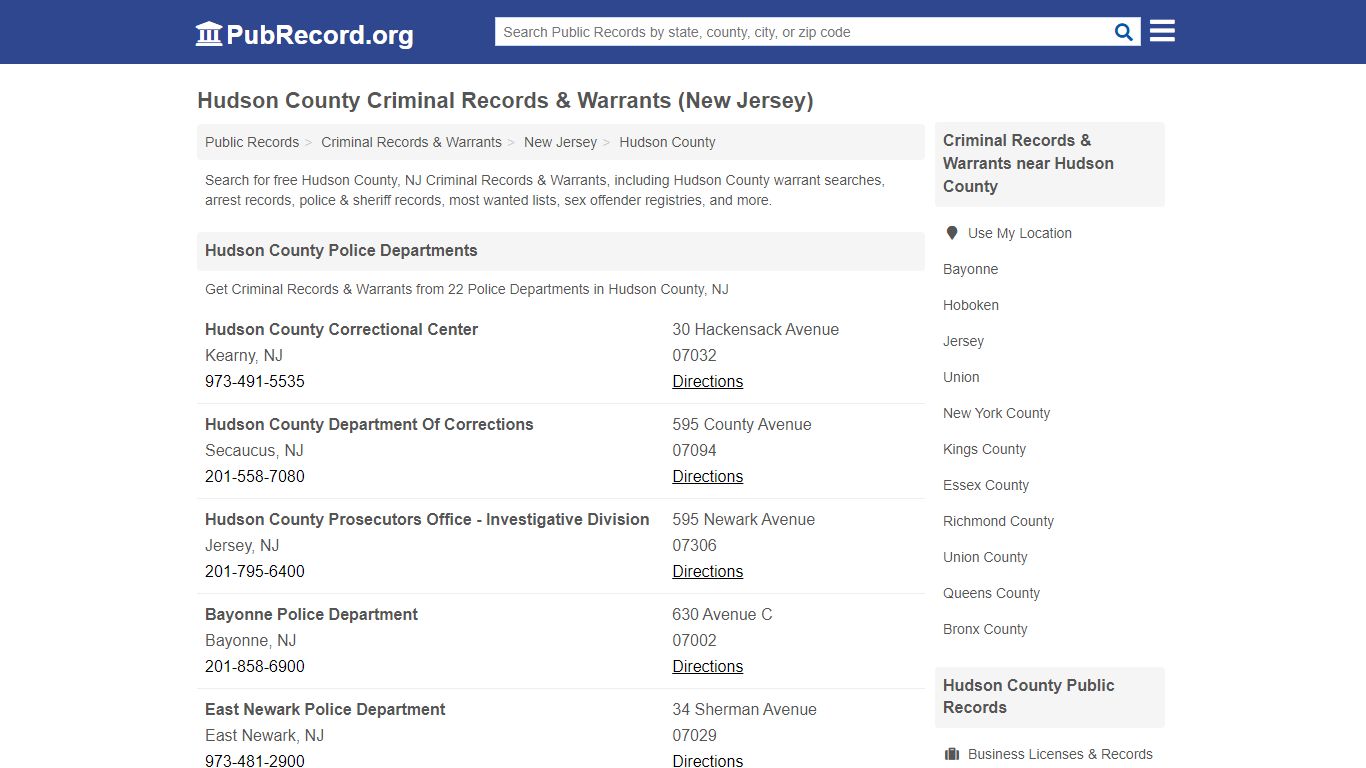 Hudson County Criminal Records & Warrants (New Jersey)